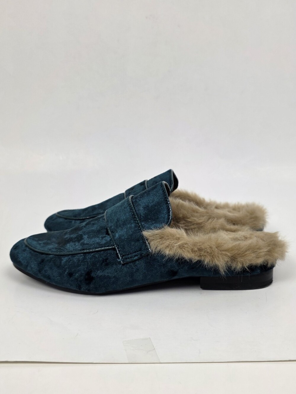 Steve Madden Kaden Green Velvet Fur Smoking Flats Loafer Mule - 7.5 - Picture 7 of 11